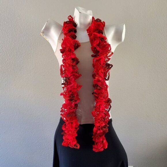 BOGO Scarf Sale - Hand Crafted crochet red ruffle scarf - Picture 3 of 6